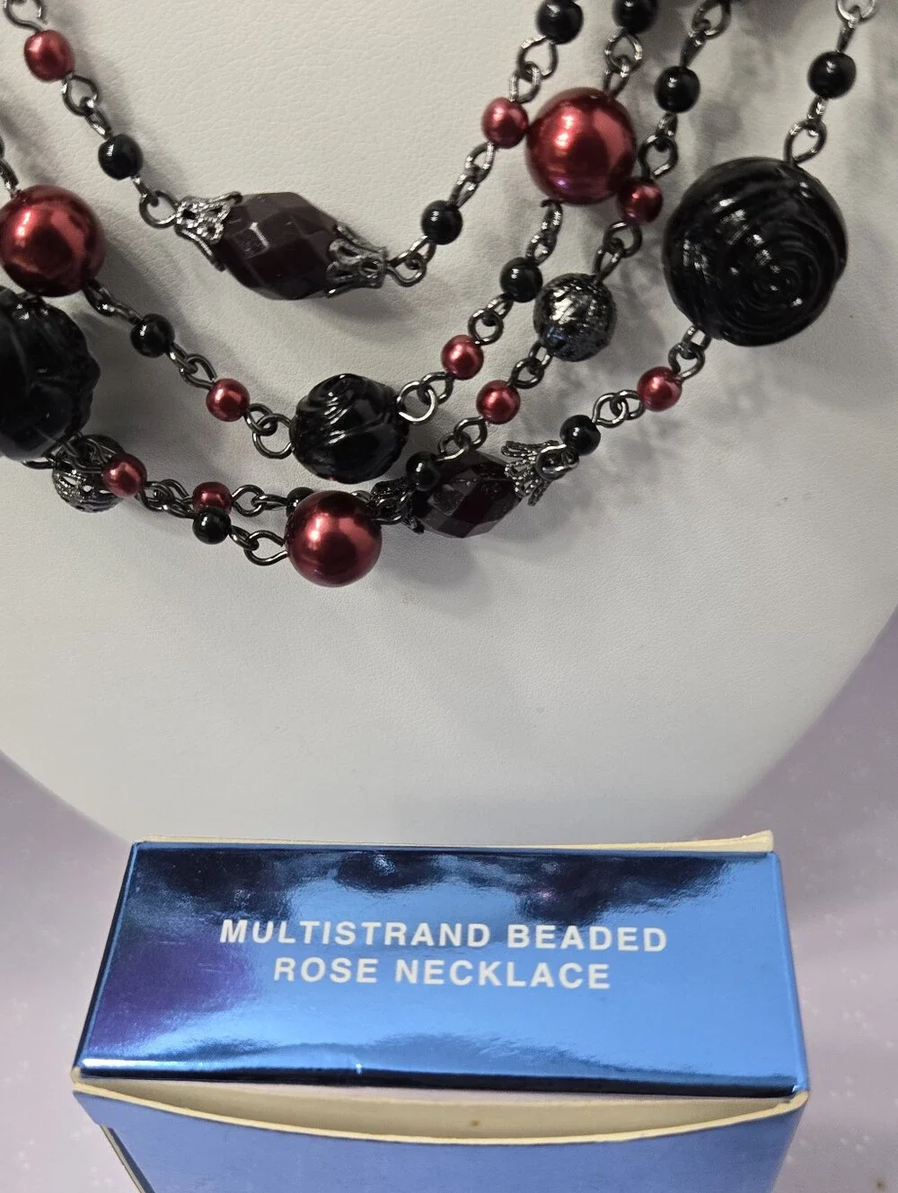Avon Multi-Strand Black and Red Beaded Necklace